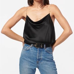 CamiNYC black camisole with pearl straps- never worn WITH tags (medium)
